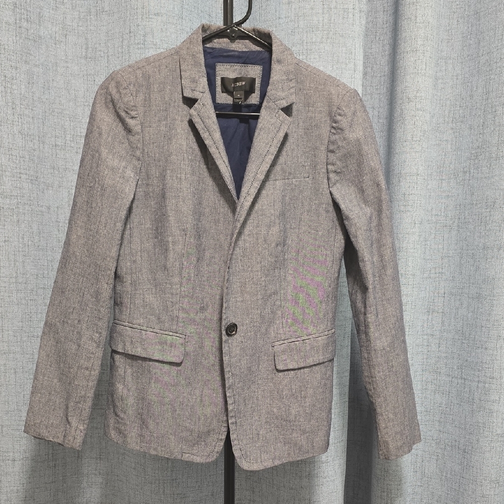 J. Crew Chambray Women's  Blazer Size 4 Faux‎ Chest Pocket Good Condition